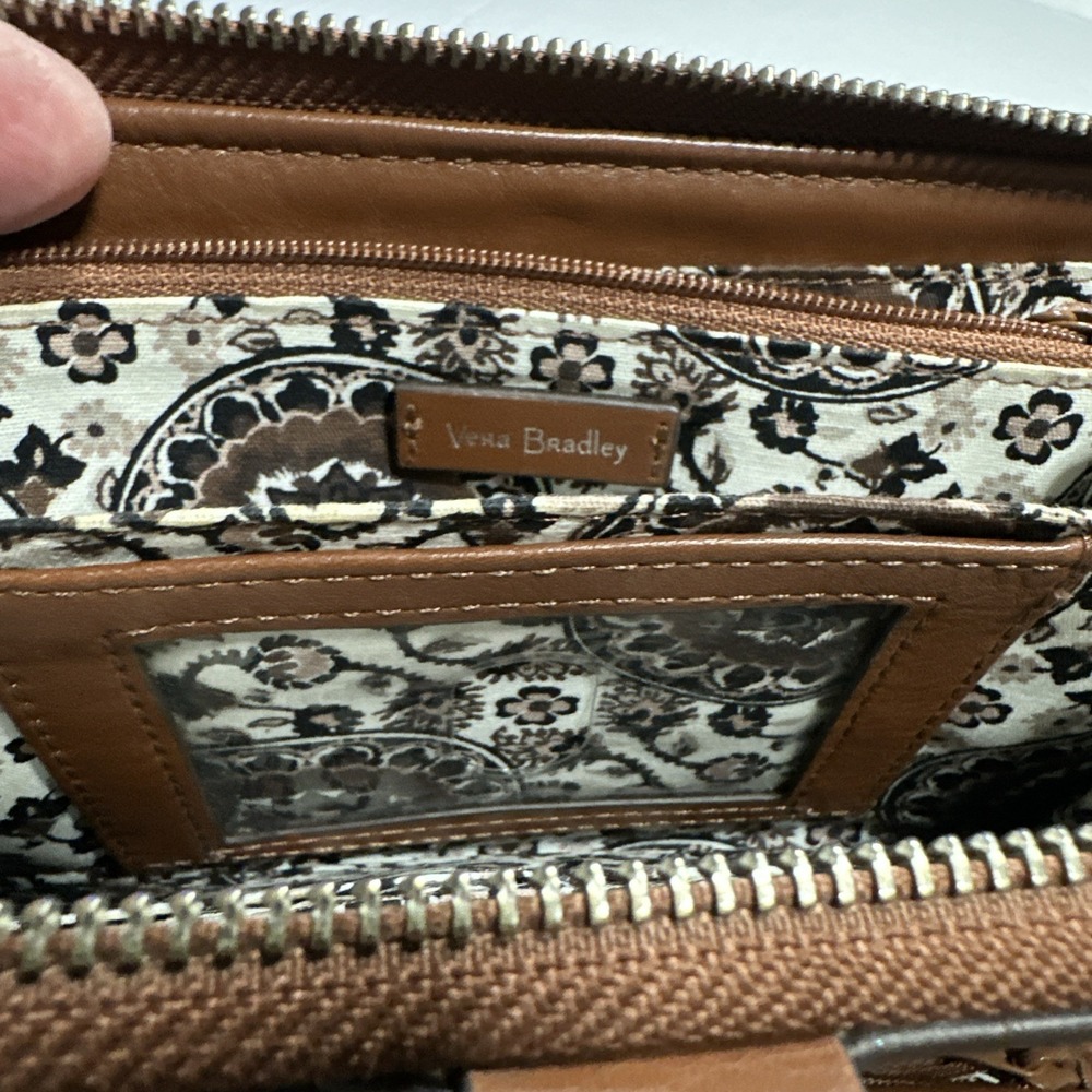 Vera Bradley Mocha Brown Leather Cross Body Wallet Checkbook Cover No Strap - Picture 7 of 8